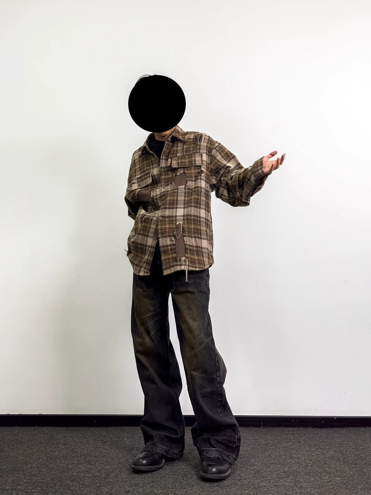 Niche Retro Washed Straight Deconstructed Jeans