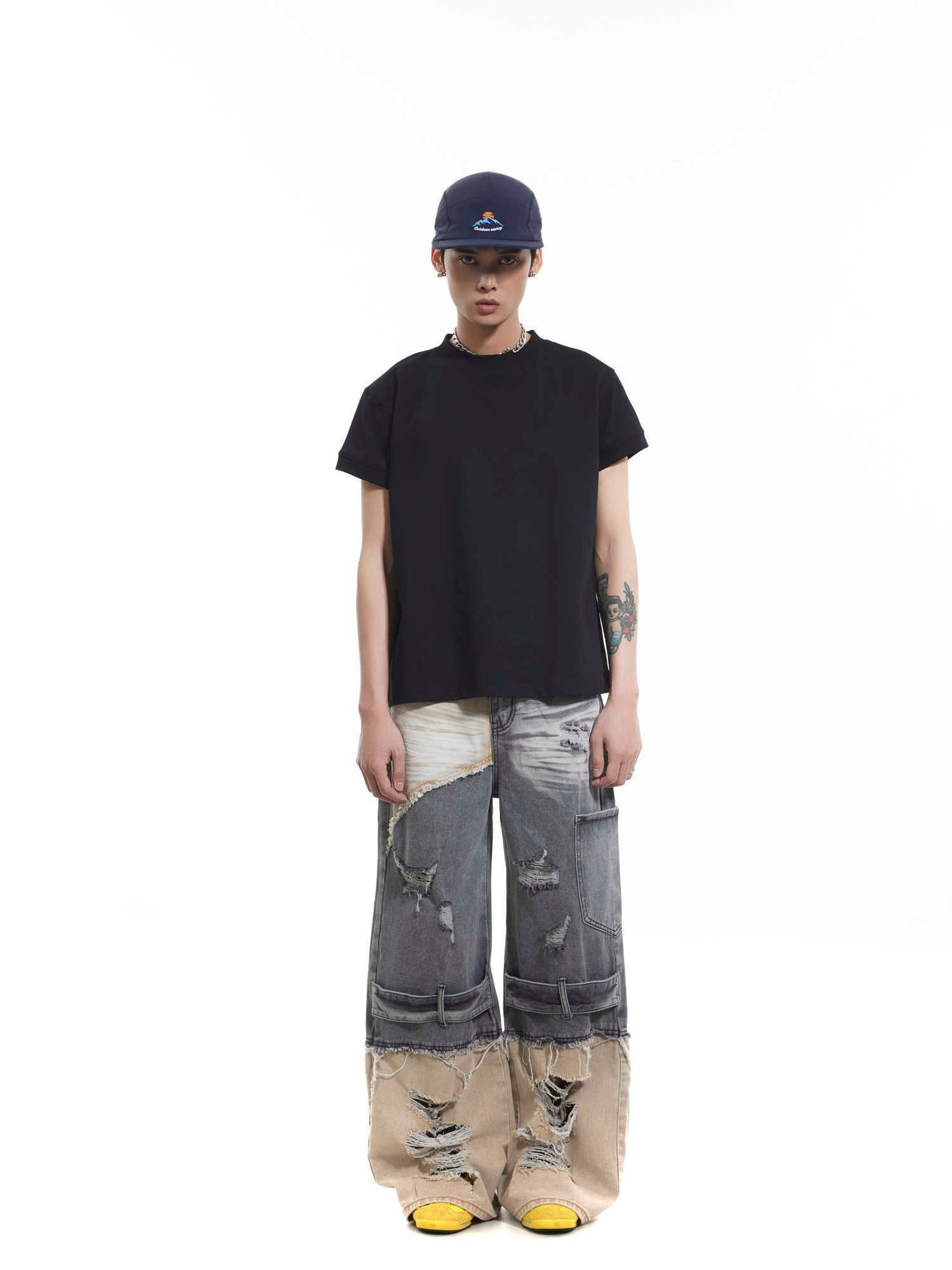 Niche Heavy Industry Washed Damaged Stitching Skinny Jeans