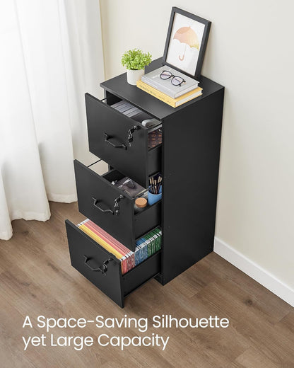 3 Drawer File Cabinet, File Cabinet with Lock, Printer Stand, Office Filing Cabinet Organizer, for A4 and Letter Size Files, Ink Black UOFC055B16