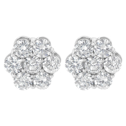 Sterling Silver 2 cttw Floral Composite 7 Stone Diamond Stud Earring (I-J, I1-I2)