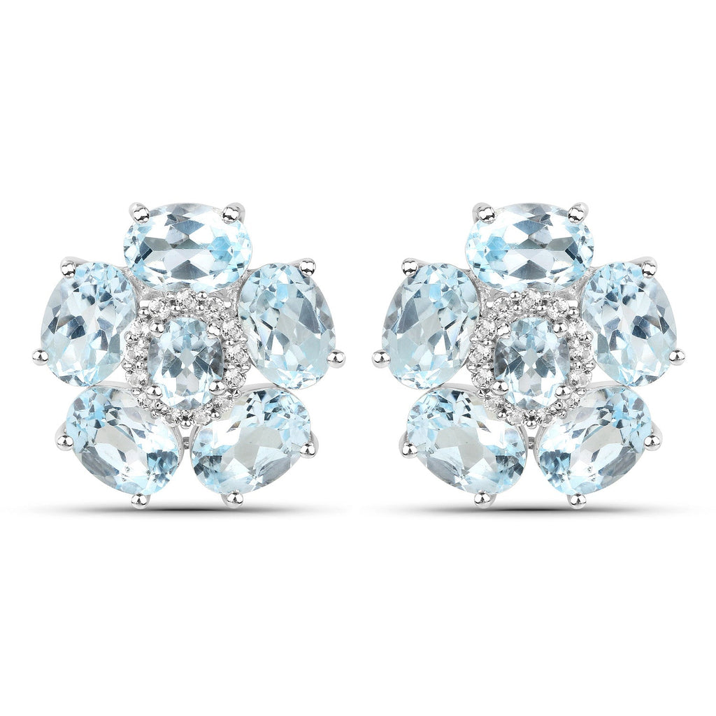 18K White Gold Plated 10.48 Carat Genuine Blue Topaz and White Topaz .925 Sterling Silver Earrings