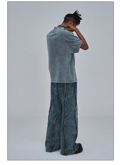 American Street Dirtyfit Heavy Industry Washed Distressed Wide Leg Jeans Design Sense