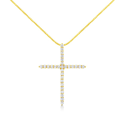 10K Yellow Gold Plated .925 Sterling Silver 3.0 Cttw Prong-Set Round Brilliant Cut Diamond Cross 18" Pendant Necklace (J-K Color, I1-I2 Clarity)