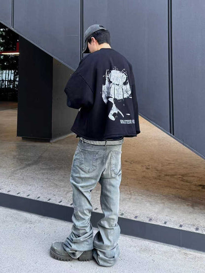 Crumpled Cat Beard Stacked Horn Mopping Jeans