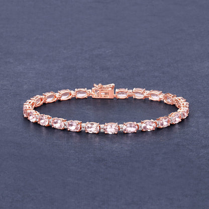 8.95 Carat Genuine Morganite and White Diamond 14K Rose Gold Bracelet