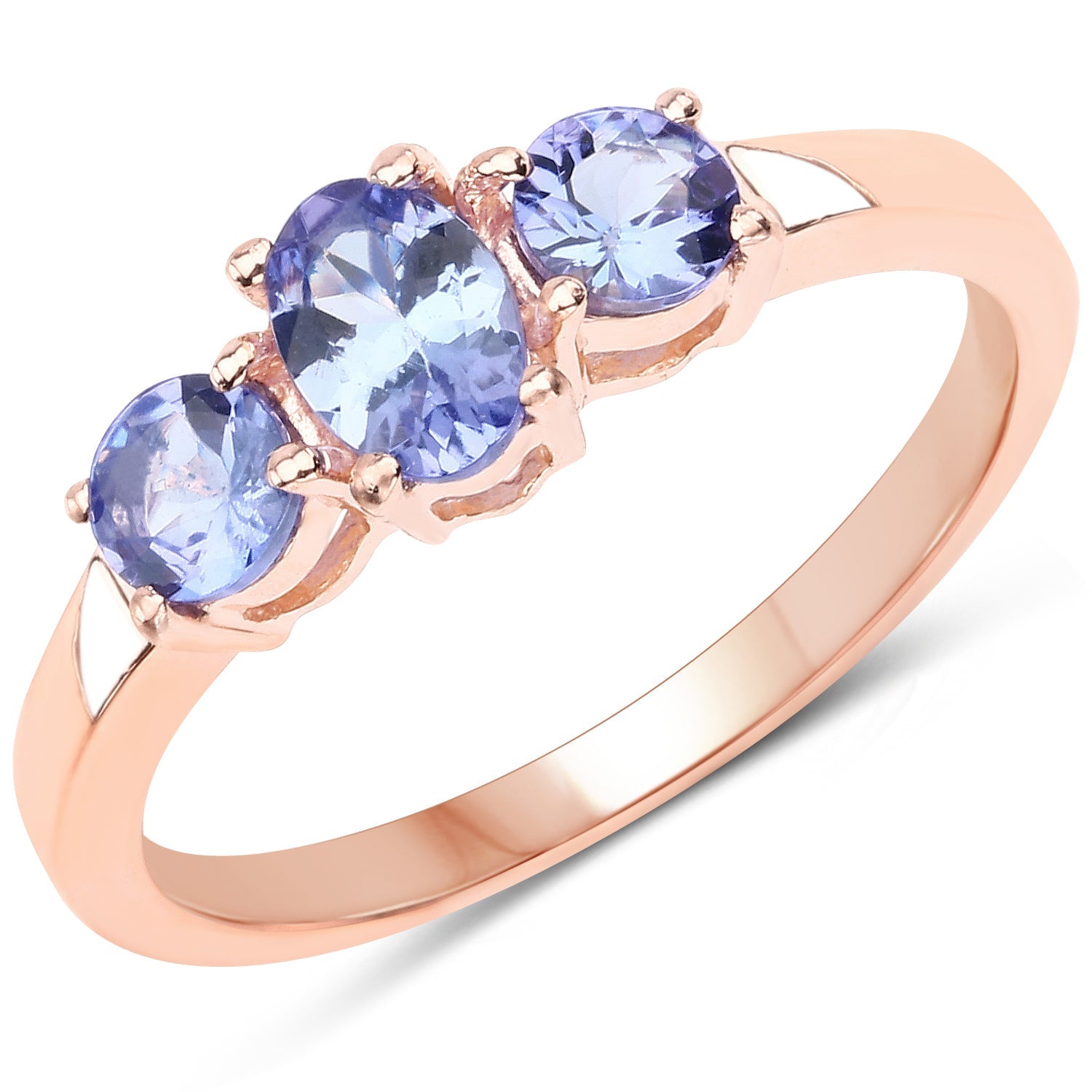 18K Rose Gold Plated 0.90 Carat Genuine Tanzanite .925 Sterling Silver Ring