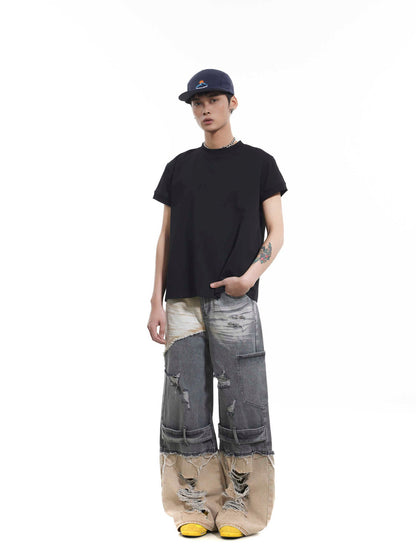 Niche Heavy Industry Washed Damaged Stitching Skinny Jeans