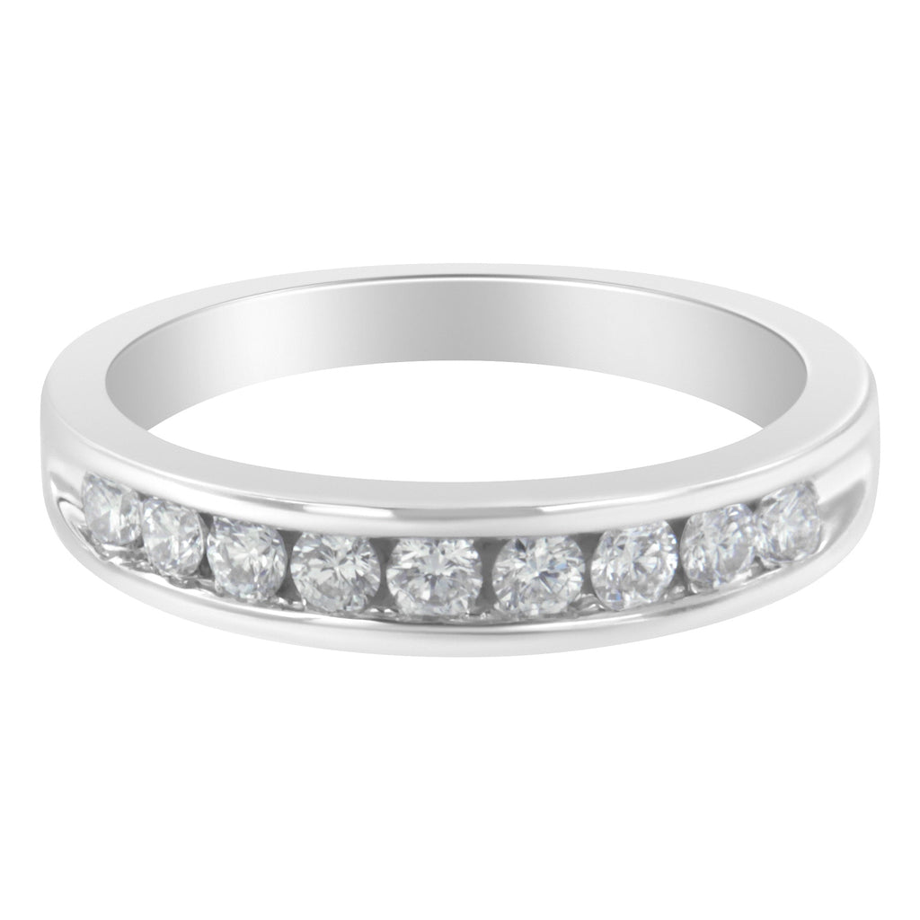 18K White Gold Round Diamond 1/2 Cttw Channel Band Ring