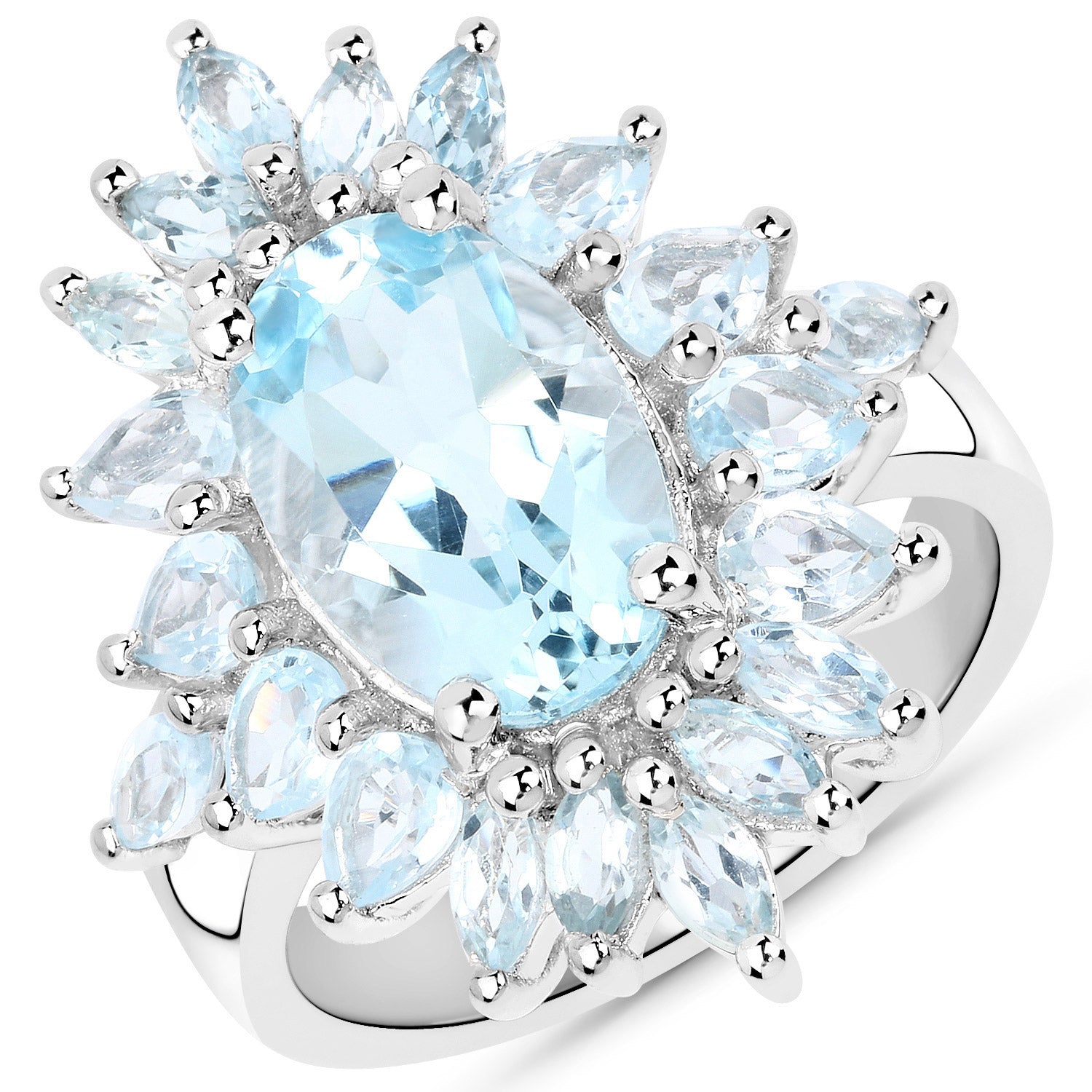 19.18 Carat Genuine Blue Topaz .925 Sterling Silver 3 Piece Jewelry Set (Ring, Earrings, and Pendant w/ Chain)