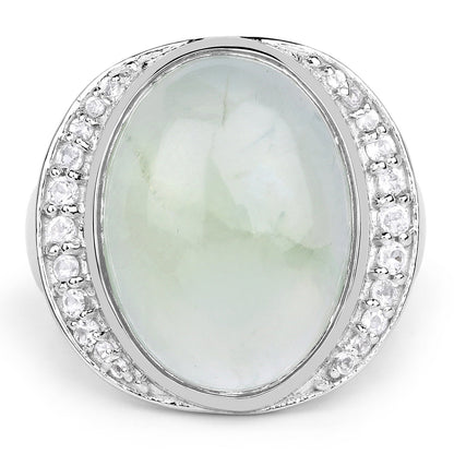 11.50 Carat Genuine Prehnite And White Topaz .925 Sterling Silver Ring