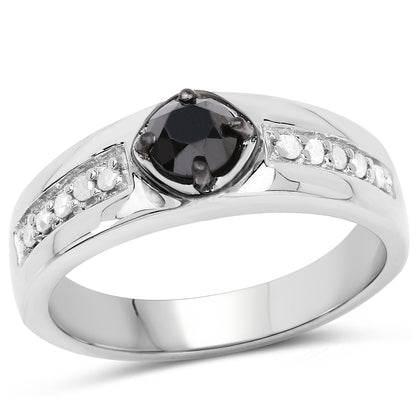 0.65 Carat Genuine Black Diamond and White Diamond .925 Sterling Silver Ring