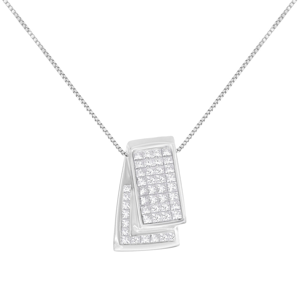 14KT White Gold Diamond Box Pendant Necklace (1 cttw, H-I Color, SI2-I1 Clarity)