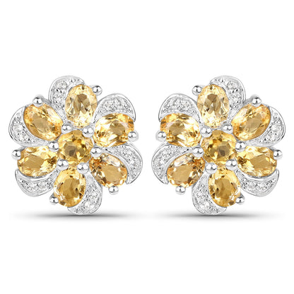 7.92 Carat Genuine Citrine and White Topaz .925 Sterling Silver 3 Piece Jewelry Set (Ring, Earrings, and Pendant w/ Chain)