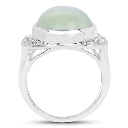 11.50 Carat Genuine Prehnite And White Topaz .925 Sterling Silver Ring