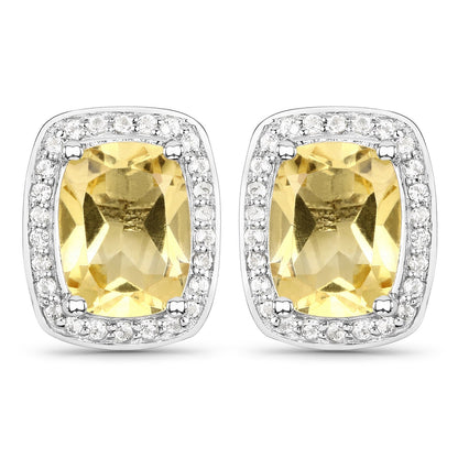 2.81 Carat Genuine Citrine and White Topaz .925 Sterling Silver Earrings