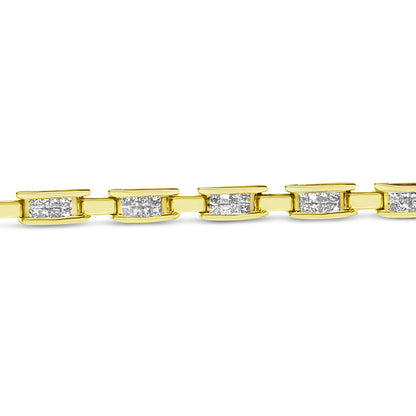 10K Yellow Gold 2.0 Cttw Invisible-Set Princess Cut Diamond Rectangular Link Bracelet (I-J Color, SI2-I1 Clarity) - 7"
