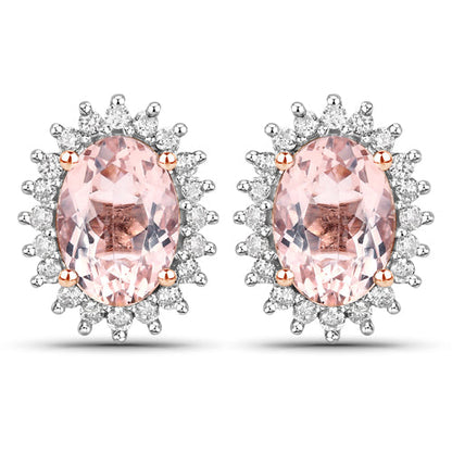 1.61 Carat Genuine Morganite and White Diamond 14K Rose Gold Earrings