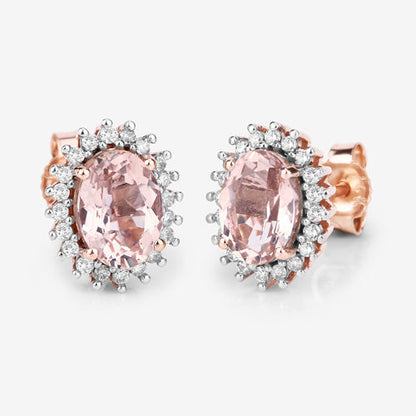 1.61 Carat Genuine Morganite and White Diamond 14K Rose Gold Earrings