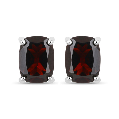 18K White Gold Plated 3.50 Carat Genuine Garnet .925 Sterling Silver Earrings