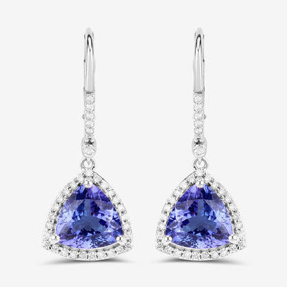 4.61 Carat Genuine Tanzanite and White Diamond 14K White Gold Earrings