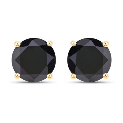 3.84 Carat Genuine Black Diamond 14K Yellow Gold Earrings