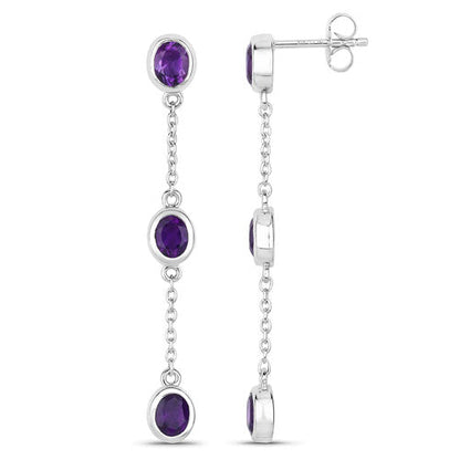 2.04 Carat Genuine Amethyst .925 Sterling Silver Earrings
