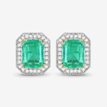 2.99 Carat Genuine Ethiopian Emerald and White Diamond 14K Yellow Gold Earrings