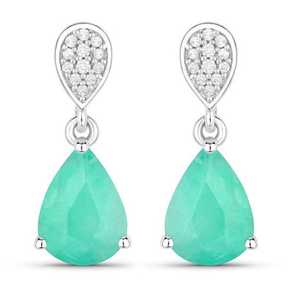 2.28 Carat Genuine Zambian Emerald and White Diamond 10K White Gold Earrings