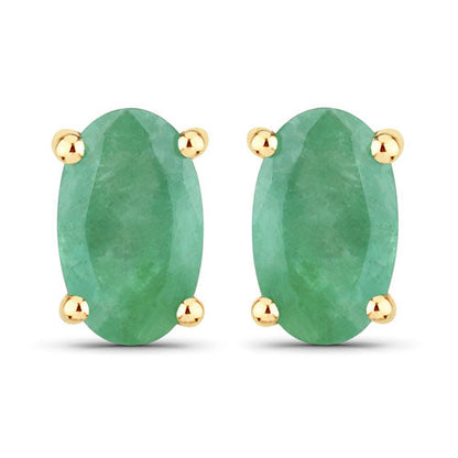 0.38 Carat Genuine Zambian Emerald 10K Yellow Gold Earrings