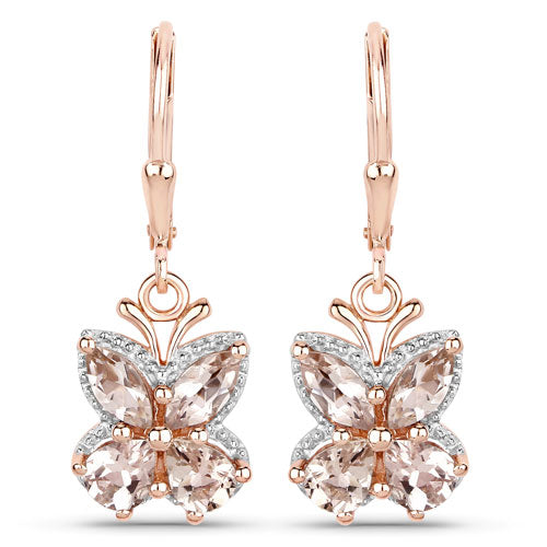 18K Rose Gold Plated 1.88 Carat Genuine Morganite .925 Sterling Silver Earrings