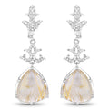 15.97 Carat Genuine Golden Rutile And White Topaz .925 Sterling Silver Earrings