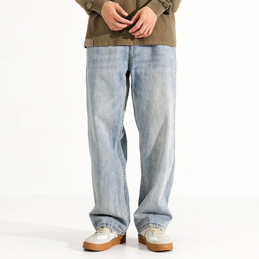 Men's Washed Distressed Straight Loose Straight Jeans