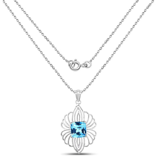 8.18 Carat Genuine Swiss Blue Topaz .925 Sterling Silver Pendant