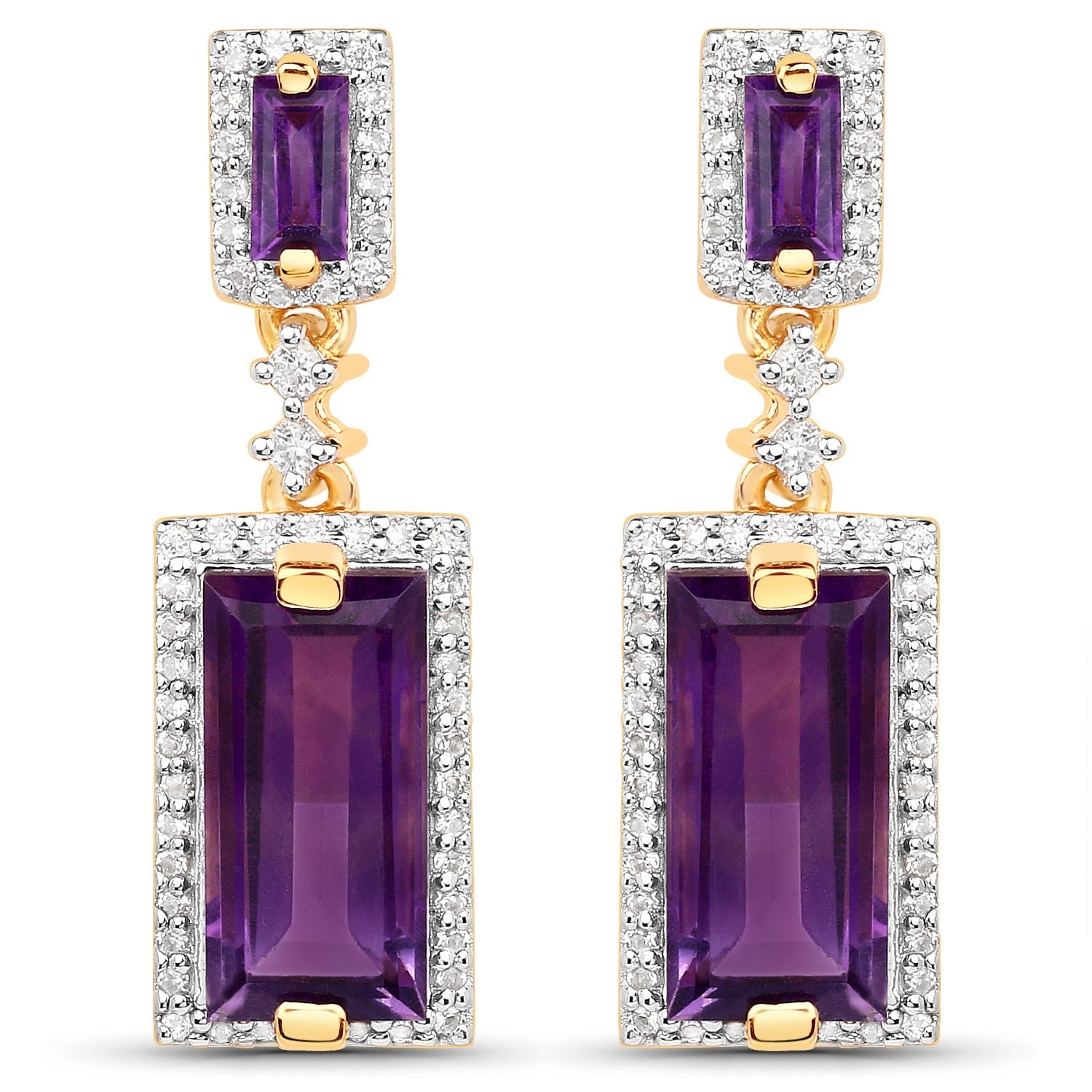 18K Yellow Gold Plated 6.01 Carat Genuine Emerald and White Topaz .925 Sterling Silver Earrings