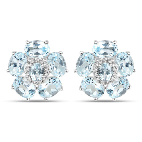 18K White Gold Plated 10.48 Carat Genuine Blue Topaz and White Topaz .925 Sterling Silver Earrings