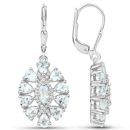 2.93 Carat Genuine Aquamarine and White Topaz .925 Sterling Silver Earrings