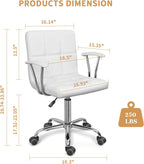 Home Office Desk Chair with Armrest and Wheels, Modern PU Leather Mid-Back Office Task Chair, Height Adjustable Swivel Computer Chairs for Home Office, White