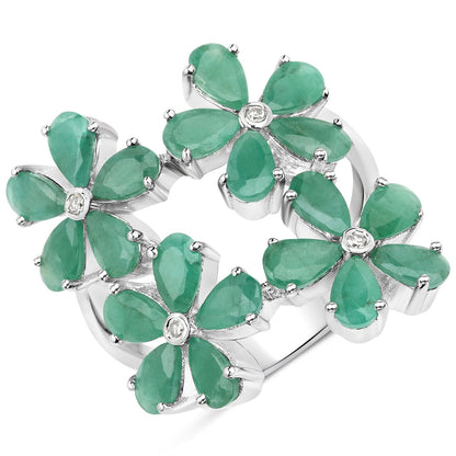 4.63 Carat Genuine Emerald and White Diamond .925 Sterling Silver Ring
