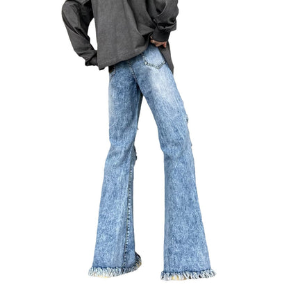 Retro Make Old Ripped Slim-fit Blue Jeans