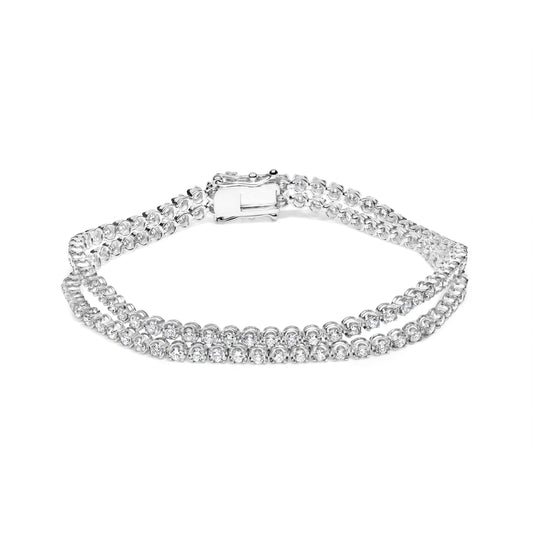 18K White Gold 5 3/5 Cttw Natural Diamond Double Row Link Tennis Bracelet (G-H Color, VS1-VS2 Clarity) - 7" Inches