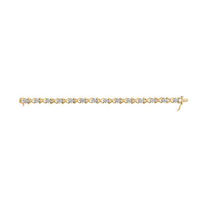 10k Yellow Gold 2.00 Cttw Diamond Cluster and Alternating "X" Link Bracelet (I-J Color, I3 Clarity) - 7"