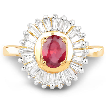 14K Yellow Gold Plated 2.44 Carat Glass Filled Ruby and White Topaz .925 Sterling Silver Ring