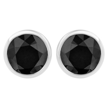 14K White Gold 1/2 Cttw Round Brilliant-Cut Black Diamond Bezel-Set Stud Earrings with Screw Backs (Fancy Color-Enhanced, I2-I3 Clarity)