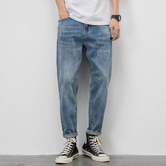 Light-colored Jeans Men's Loose Straight Ripped Leisure Tapered Stretch