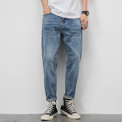 Light-colored Jeans Men's Loose Straight Ripped Leisure Tapered Stretch