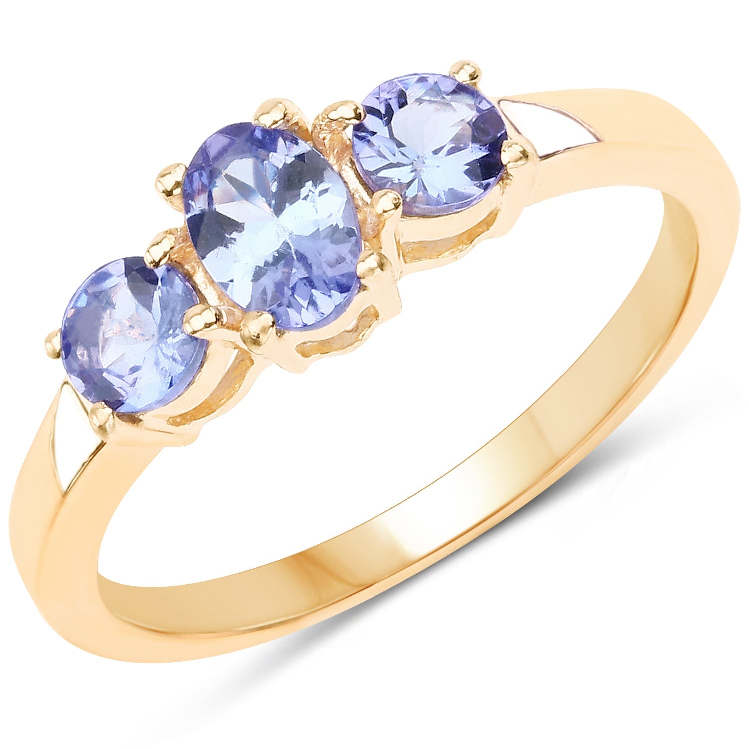 18K Yellow Gold Plated 0.90 Carat Genuine Tanzanite .925 Sterling Silver Ring