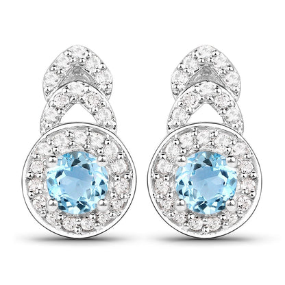 3.24 Carat Genuine Blue Topaz and White Topaz .925 Sterling Silver Jewelry Set