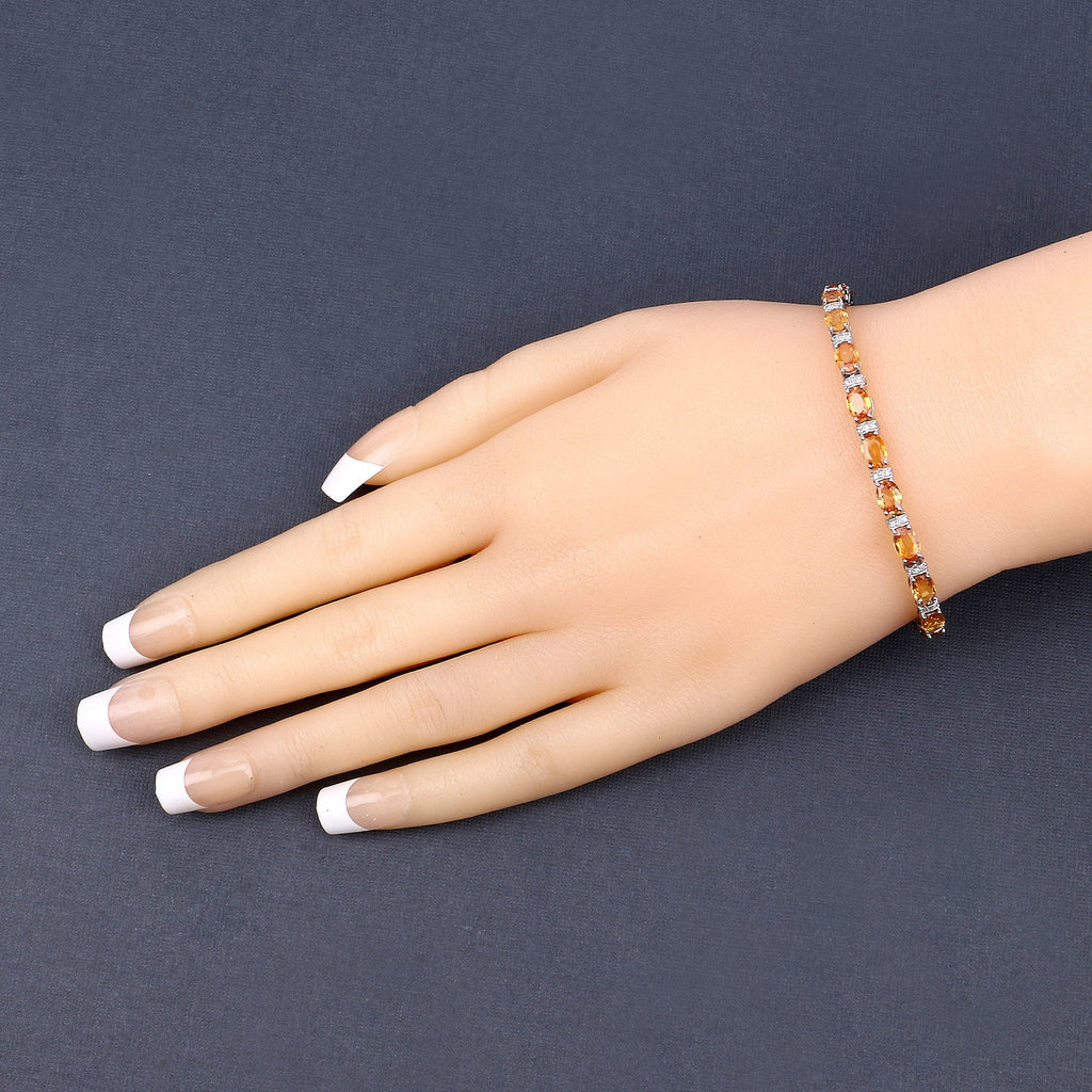 16.73 Carat Genuine Orange Sapphire and White Diamond 14K White Gold Bracelet