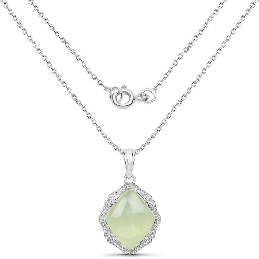 7.49 Carat Genuine Prehnite And White Topaz .925 Sterling Silver Pendant