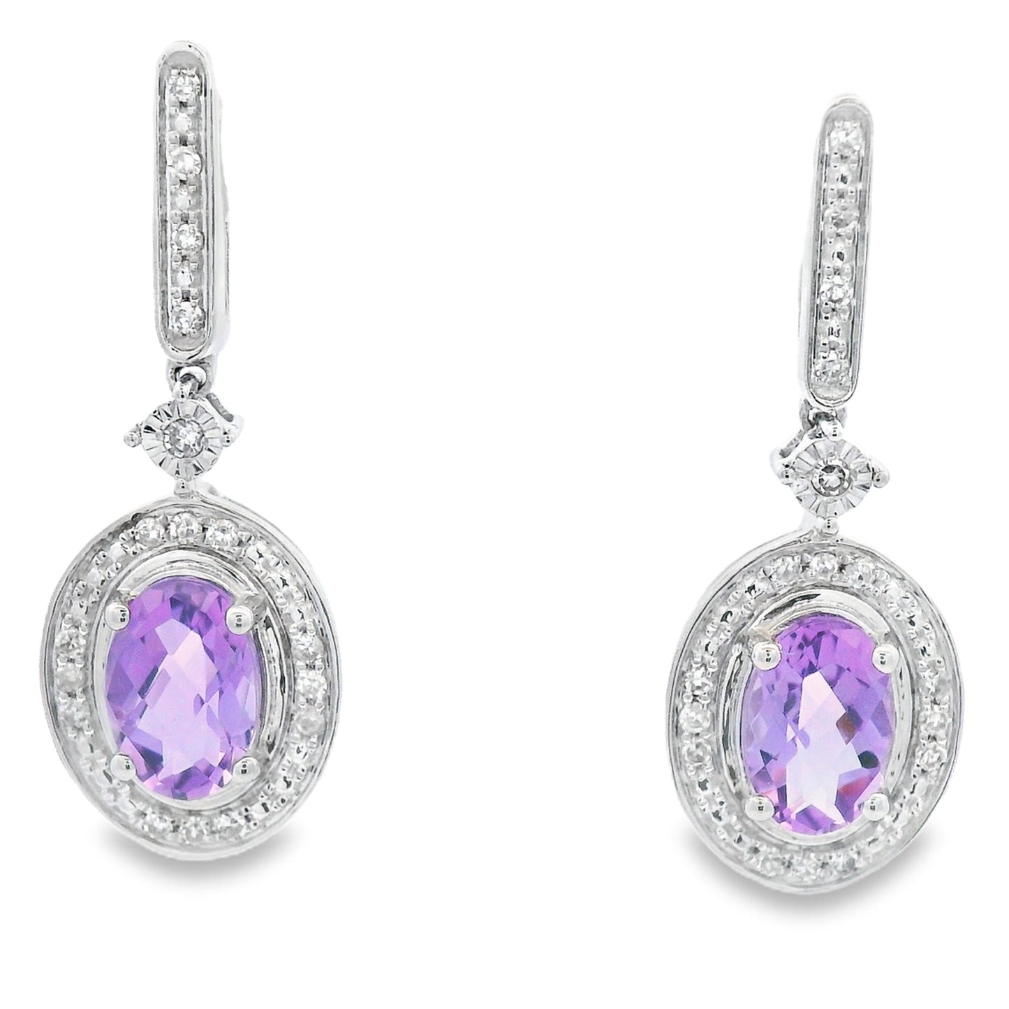 .93ct Amethyst Diamond Dangle Earrings 10KT White Gold